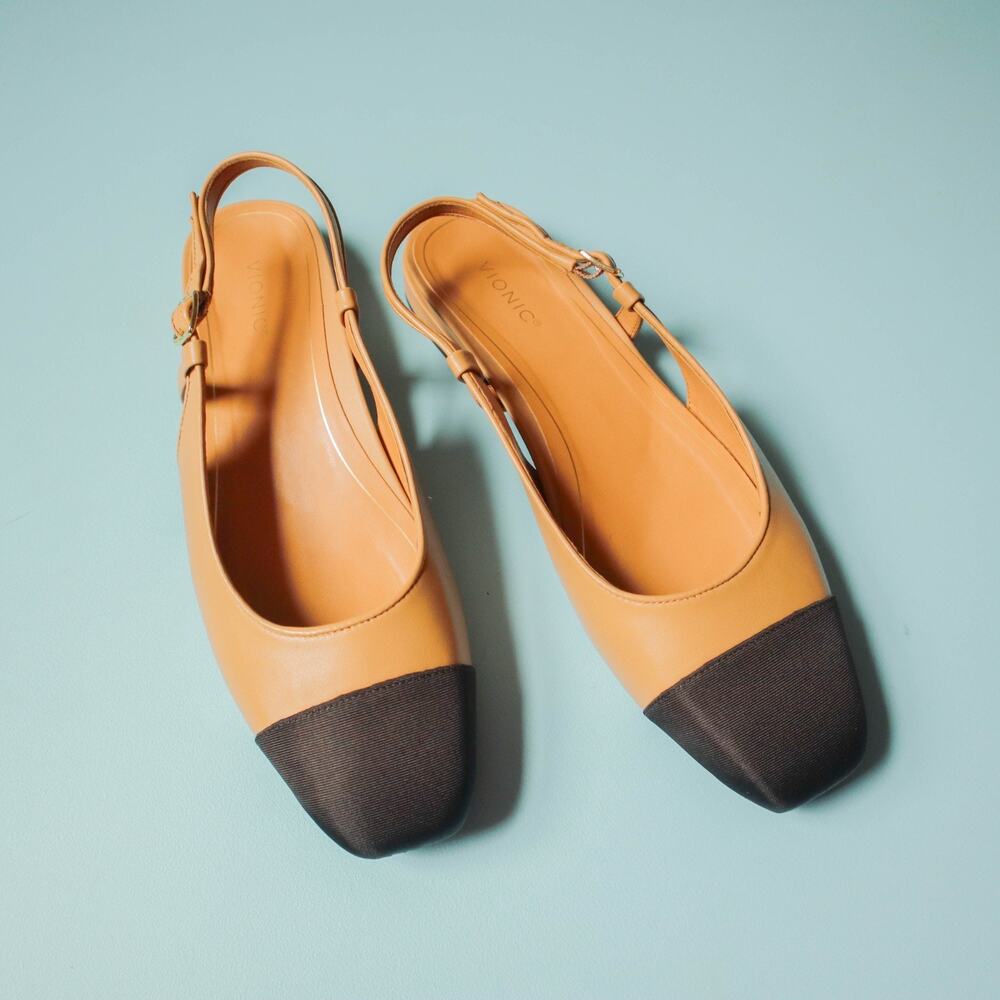 Vionic Petaluma Black Tan Genuine Leather Slingback Comfort Flats Womens 11